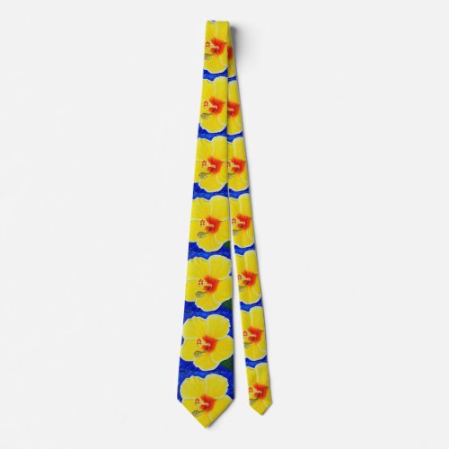 Yellow Hibiscus Flower Painting Tie