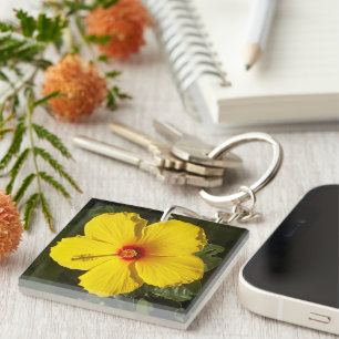 Yellow Hibiscus Flower Photo Keychain