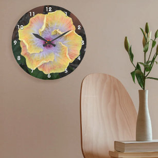 Yellow Hibiscus Flower Photographic Botanical Large Clock