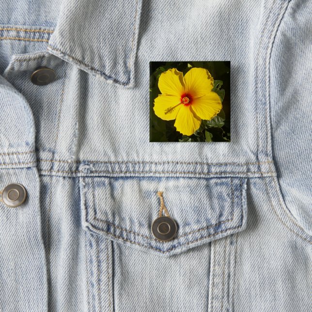 Yellow Hibiscus Flower Pinback Button (In Situ)