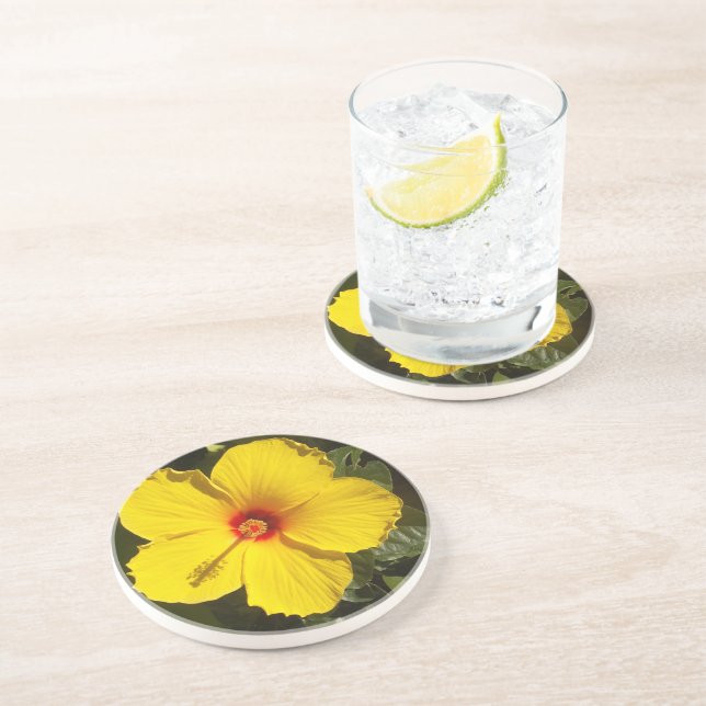 Yellow Hibiscus Flower Sandstone Coaster (Side)