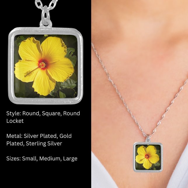 Yellow Hibiscus Flower Silver Plated Necklace (Yellow Hibiscus Flower Silver Plated Necklace)