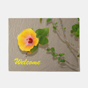Yellow Hibiscus flower Spiegeland Doormat