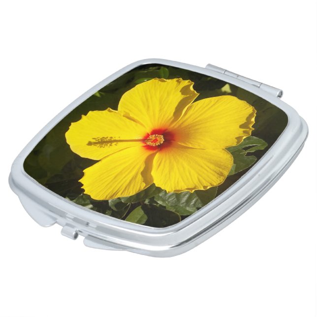 Yellow Hibiscus Flower Square Compact Mirror (Turned)