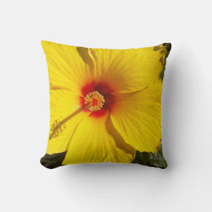 Yellow Hibiscus Flower Throw Pillow