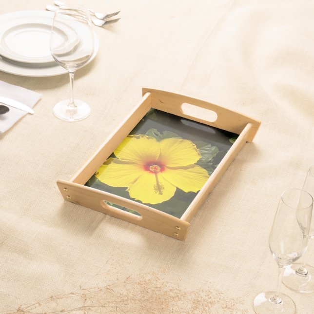 Yellow Hibiscus Flower Tropical Luau Party Serving Tray (Front)