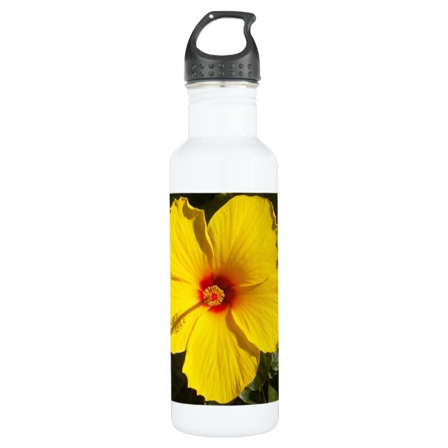 Yellow Hibiscus Flower Water Bottle (Front)