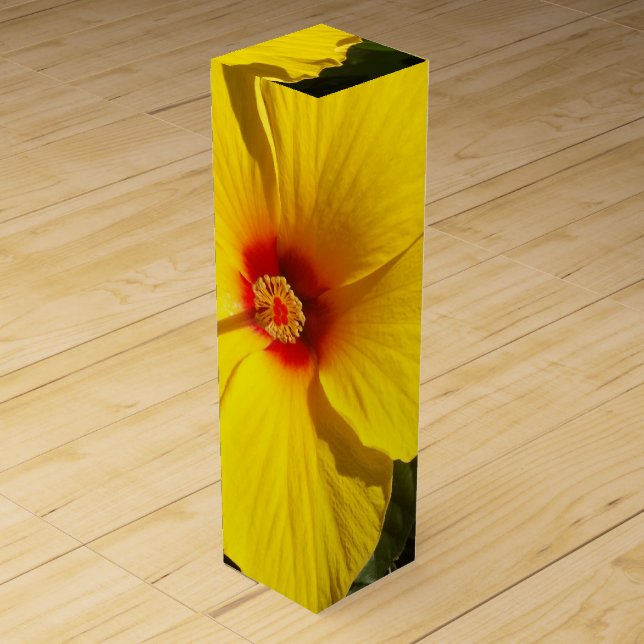 Yellow Hibiscus Flower Wine Gift Box (Front)
