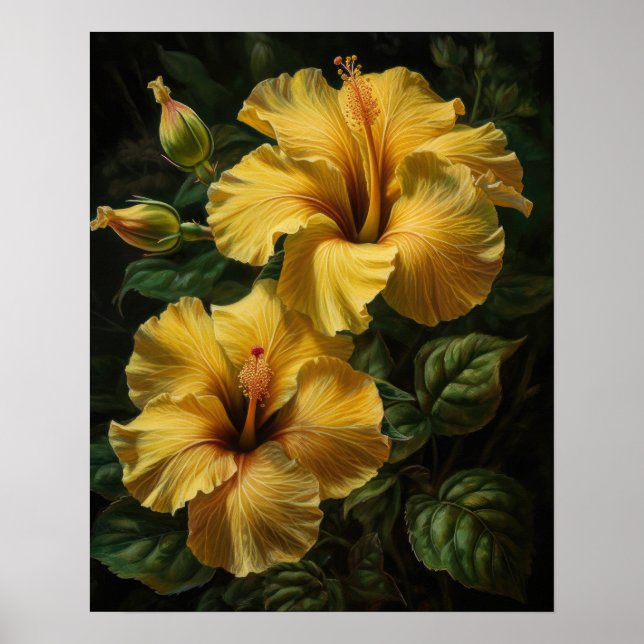 Yellow Hibiscus Flowers Art Print Poster (Front)
