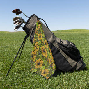 Yellow hibiscus flowers golf towel