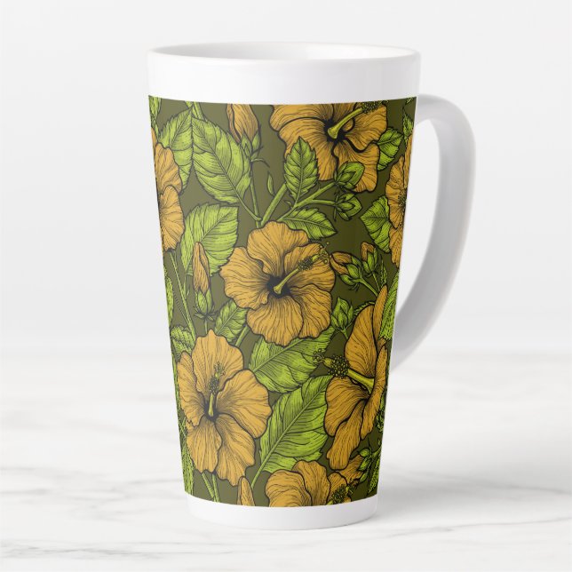 Yellow hibiscus flowers latte mug (Right Angle)