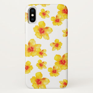 Yellow hibiscus hawaiian floral watercolor flowers iPhone x case