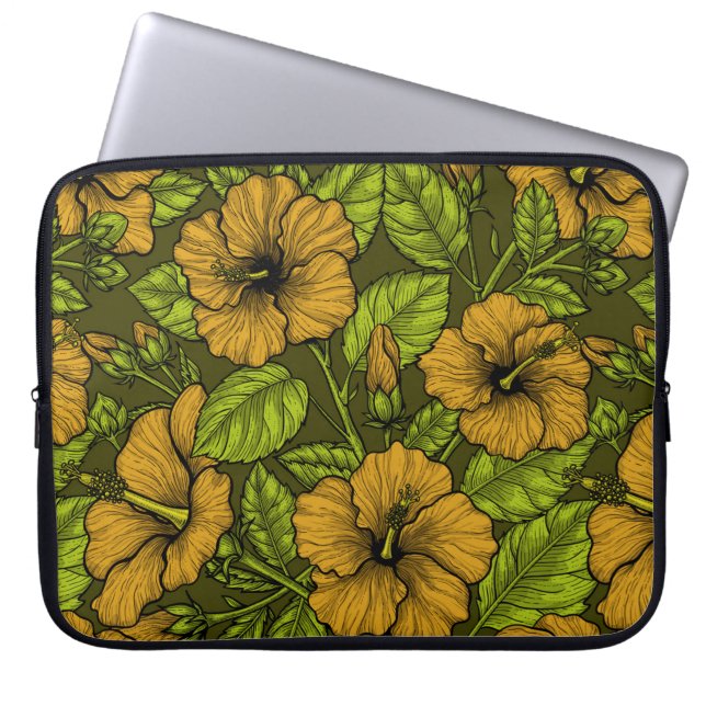 Yellow hibiscus laptop sleeve (Front)