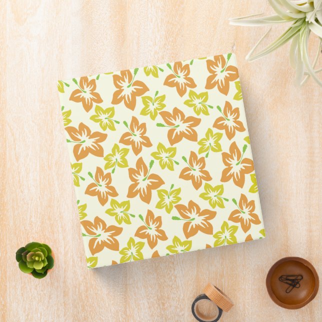 Yellow Hibiscus, Orange Hibiscus, Floral Pattern 3 Ring Binder (In Situ)