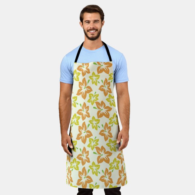 Yellow Hibiscus, Orange Hibiscus, Floral Pattern Apron (Worn)