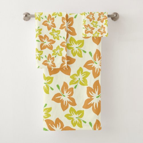 Yellow Hibiscus Orange Hibiscus Floral Pattern Bath Towel Set