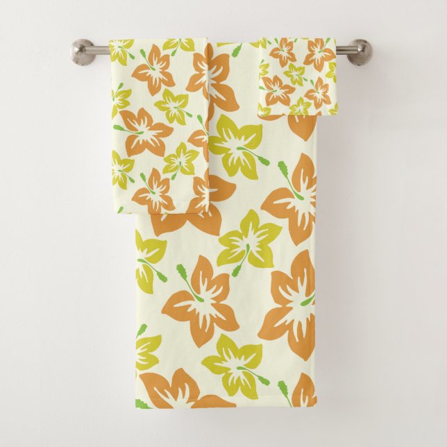 Yellow Hibiscus, Orange Hibiscus, Floral Pattern Bath Towel Set (Insitu)