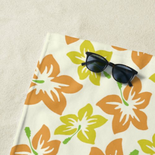 Yellow Hibiscus Orange Hibiscus Floral Pattern Beach Towel