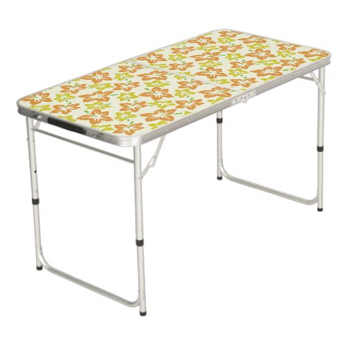 Yellow Hibiscus Orange Hibiscus Floral Pattern Beer Pong Table