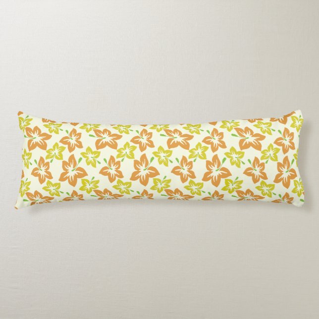 Yellow Hibiscus, Orange Hibiscus, Floral Pattern Body Pillow (Front)