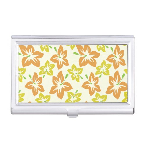 Yellow Hibiscus Orange Hibiscus Floral Pattern Business Card Case