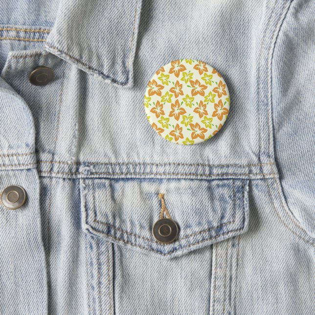 Yellow Hibiscus, Orange Hibiscus, Floral Pattern Button (In Situ)