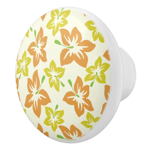 Yellow Hibiscus Orange Hibiscus Floral Pattern Ceramic Knob