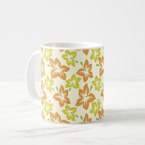 Yellow Hibiscus Orange Hibiscus Floral Pattern Coffee Mug