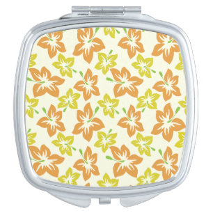 Yellow Hibiscus, Orange Hibiscus, Floral Pattern Compact Mirror