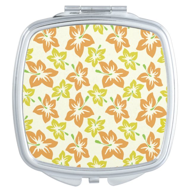 Yellow Hibiscus, Orange Hibiscus, Floral Pattern Compact Mirror (Front)