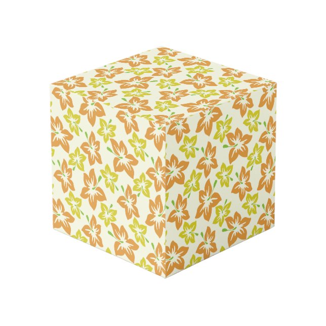 Yellow Hibiscus, Orange Hibiscus, Floral Pattern Cube (Front Angled)