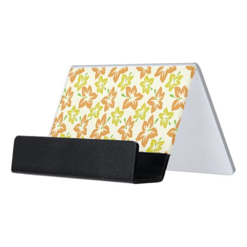 Yellow Hibiscus Orange Hibiscus Floral Pattern Desk Business Card Holder