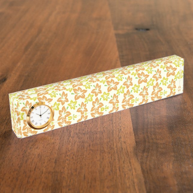 Yellow Hibiscus, Orange Hibiscus, Floral Pattern Desk Name Plate (Side)