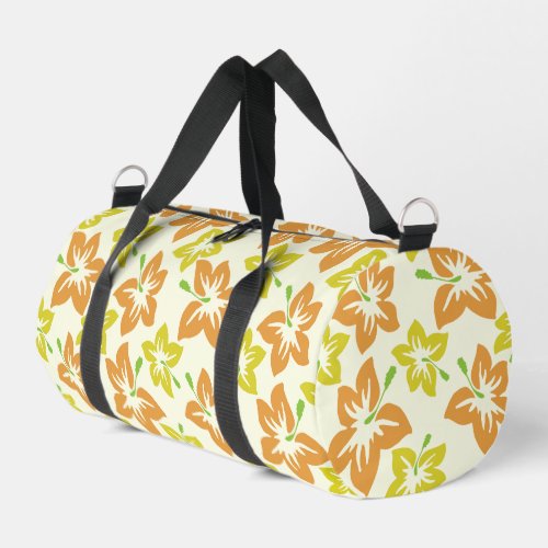 Yellow Hibiscus Orange Hibiscus Floral Pattern Duffle Bag
