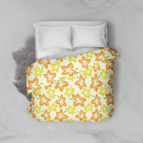 Yellow Hibiscus Orange Hibiscus Floral Pattern Duvet Cover