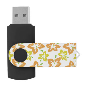 Yellow Hibiscus, Orange Hibiscus, Floral Pattern Flash Drive