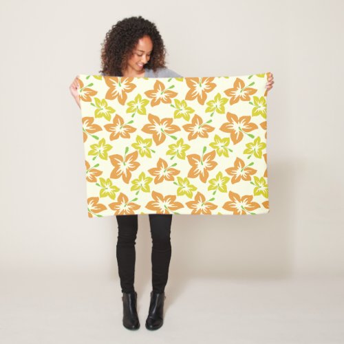 Yellow Hibiscus Orange Hibiscus Floral Pattern Fleece Blanket