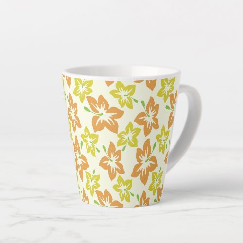 Yellow Hibiscus Orange Hibiscus Floral Pattern Latte Mug