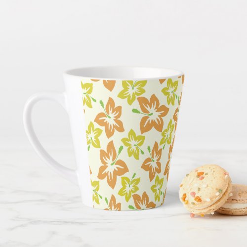 Yellow Hibiscus Orange Hibiscus Floral Pattern Latte Mug