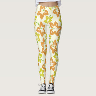 Yellow Hibiscus, Orange Hibiscus, Floral Pattern Leggings