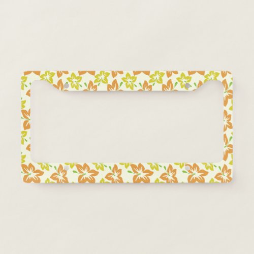 Yellow Hibiscus Orange Hibiscus Floral Pattern License Plate Frame
