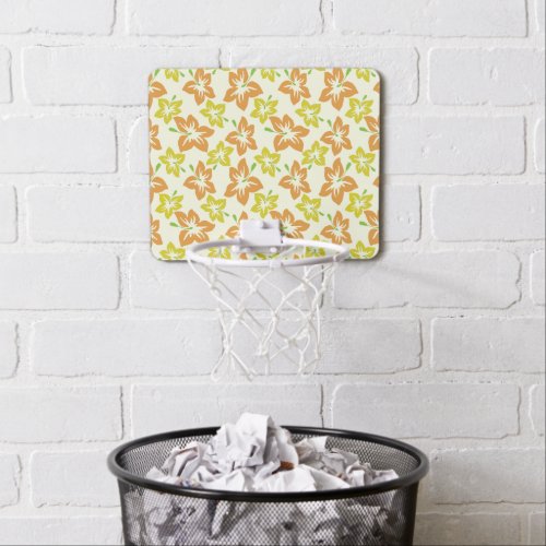 Yellow Hibiscus Orange Hibiscus Floral Pattern Mini Basketball Hoop