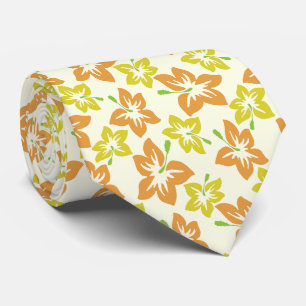 Yellow Hibiscus, Orange Hibiscus, Floral Pattern Neck Tie