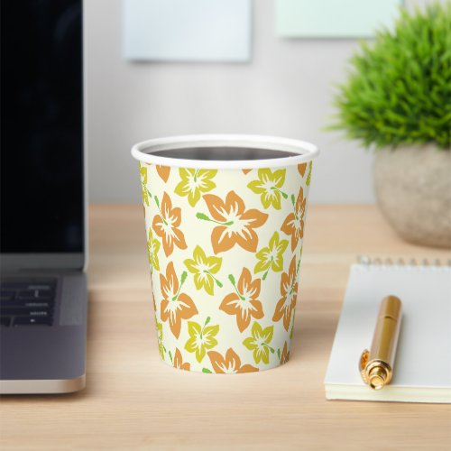 Yellow Hibiscus Orange Hibiscus Floral Pattern Paper Cups
