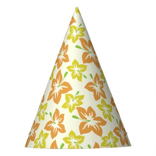 Yellow Hibiscus Orange Hibiscus Floral Pattern Party Hat