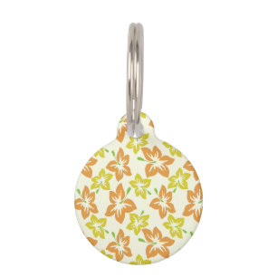 Yellow Hibiscus, Orange Hibiscus, Floral Pattern Pet ID Tag