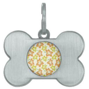 Yellow Hibiscus, Orange Hibiscus, Floral Pattern Pet ID Tag