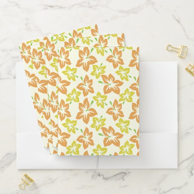 Yellow Hibiscus, Orange Hibiscus, Floral Pattern Pocket Folder (In Situ)
