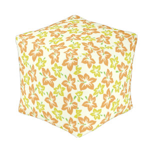 Yellow Hibiscus, Orange Hibiscus, Floral Pattern Pouf