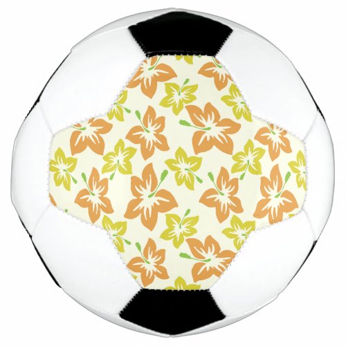Yellow Hibiscus Orange Hibiscus Floral Pattern Soccer Ball